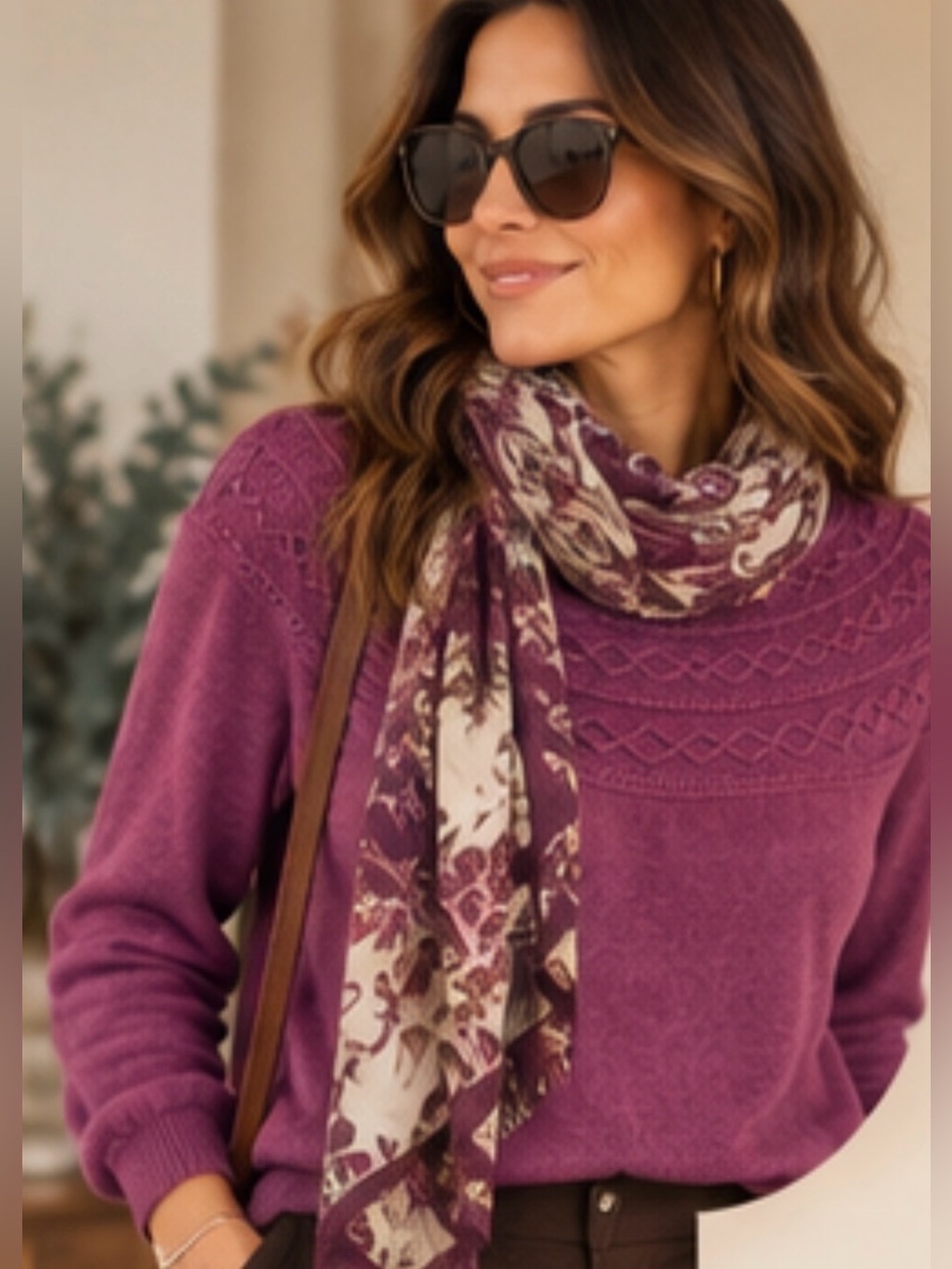 Talbots Purple Plum Cable Knit Yoke Cashmere Blend Sweater Women’s Large